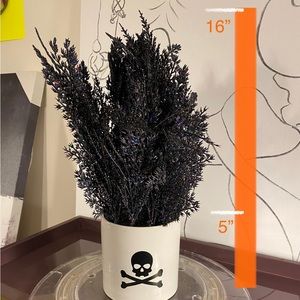 Skull and Cross Bones Ceramic Vase with Sparkling Black Foliage